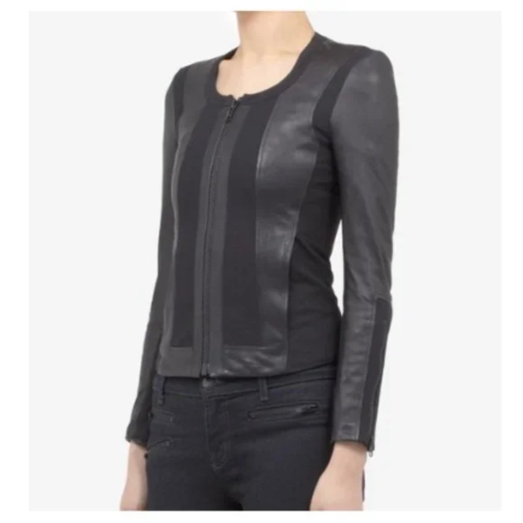 Helmut Lang Black Leather Panel Zip Jacket